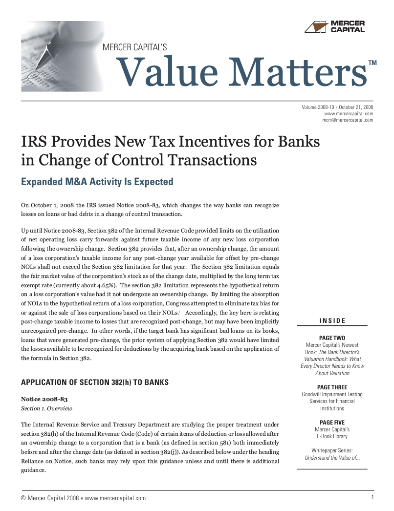 Mercer Capital’s Value Matters 2008-10