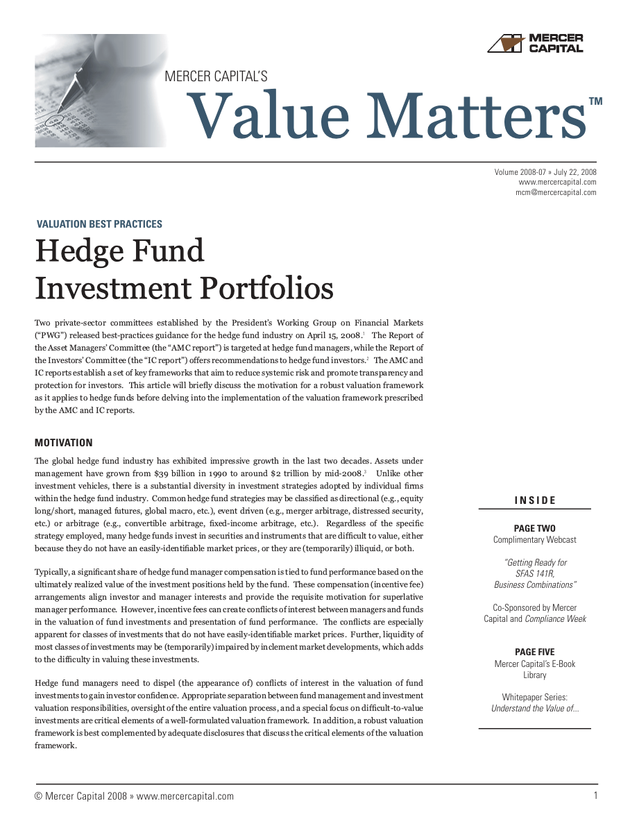 Mercer Capital’s Value Matters 2008-07