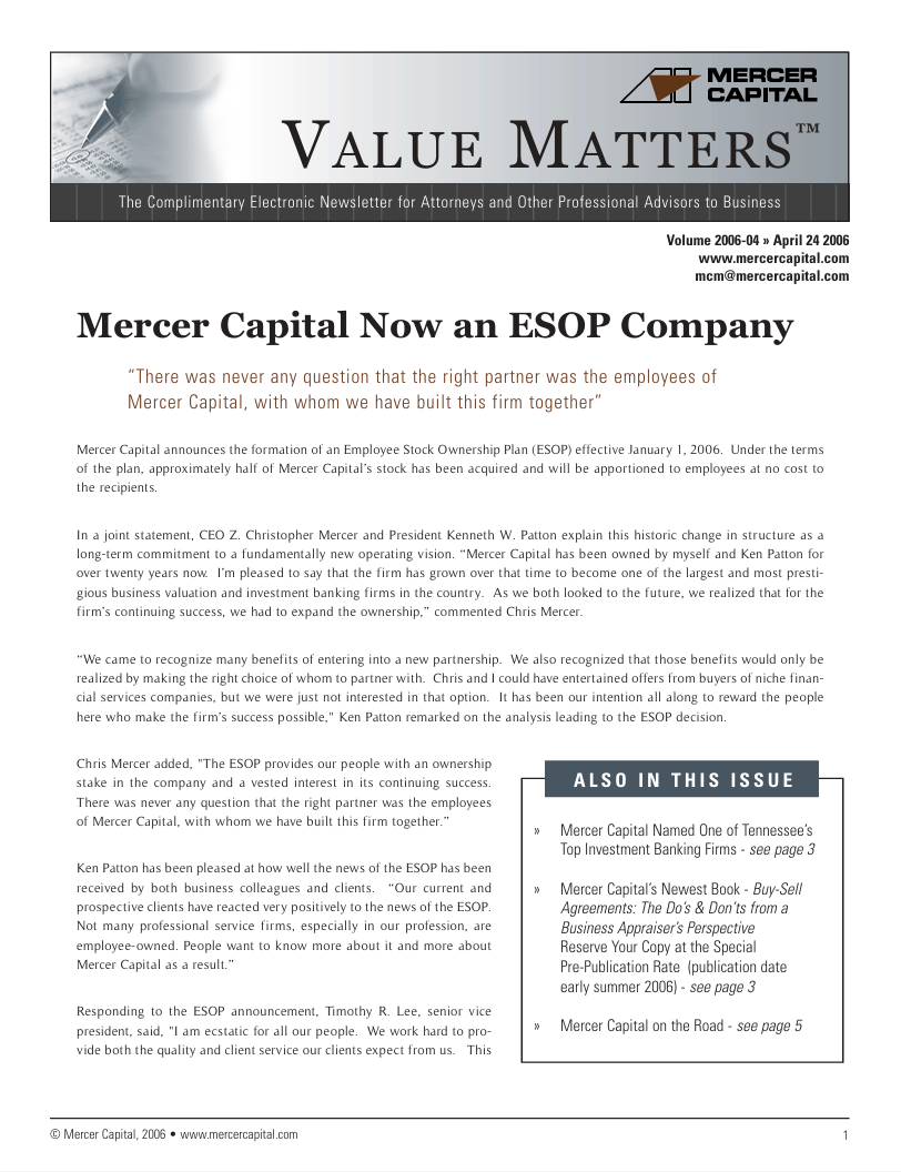 Mercer Capital’s Value Matters 2006-04