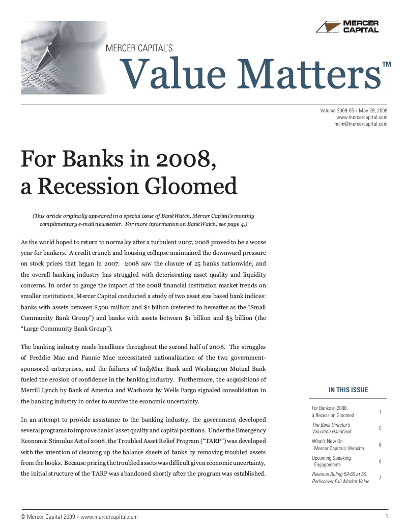 Mercer Capital’s Value Matters 2009-05