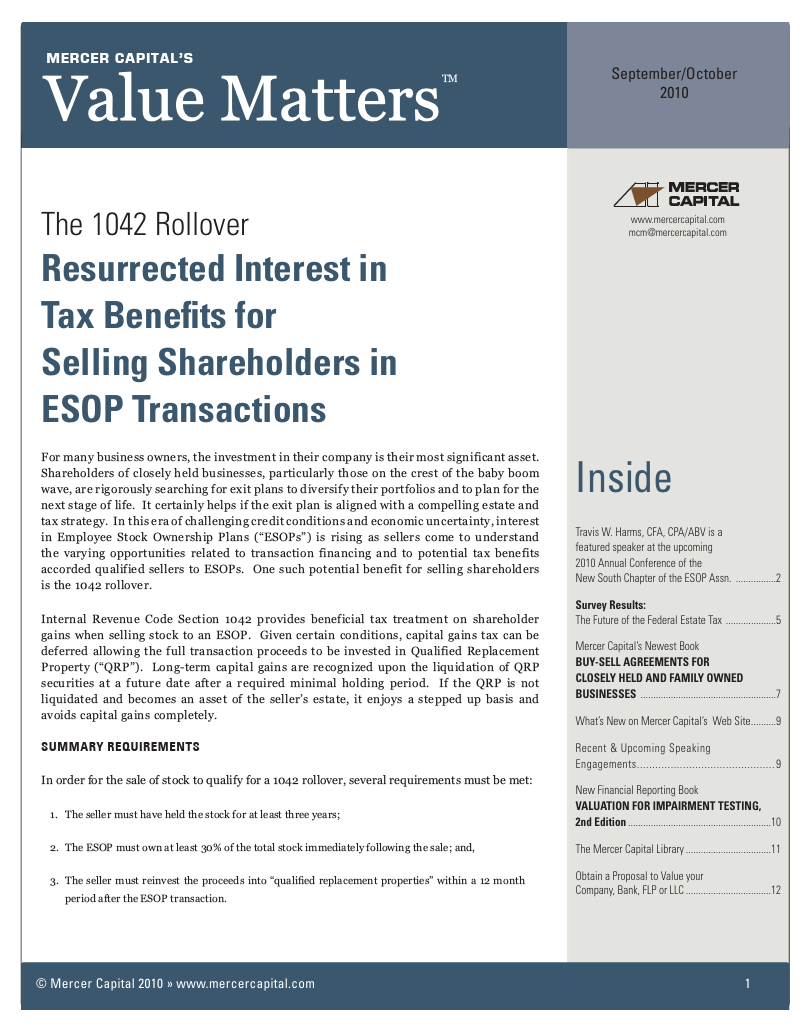 Mercer Capital’s Value Matters 2010-03