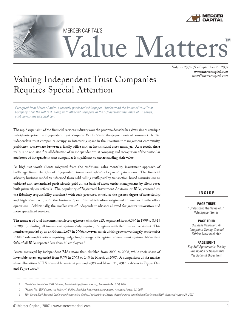 Mercer Capital’s Value Matters 2007-09