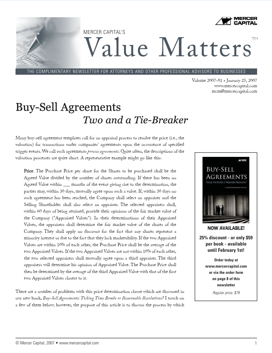 Mercer Capital’s Value Matters 2007-01