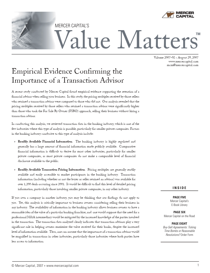 Mercer Capital’s Value Matters 2007-08