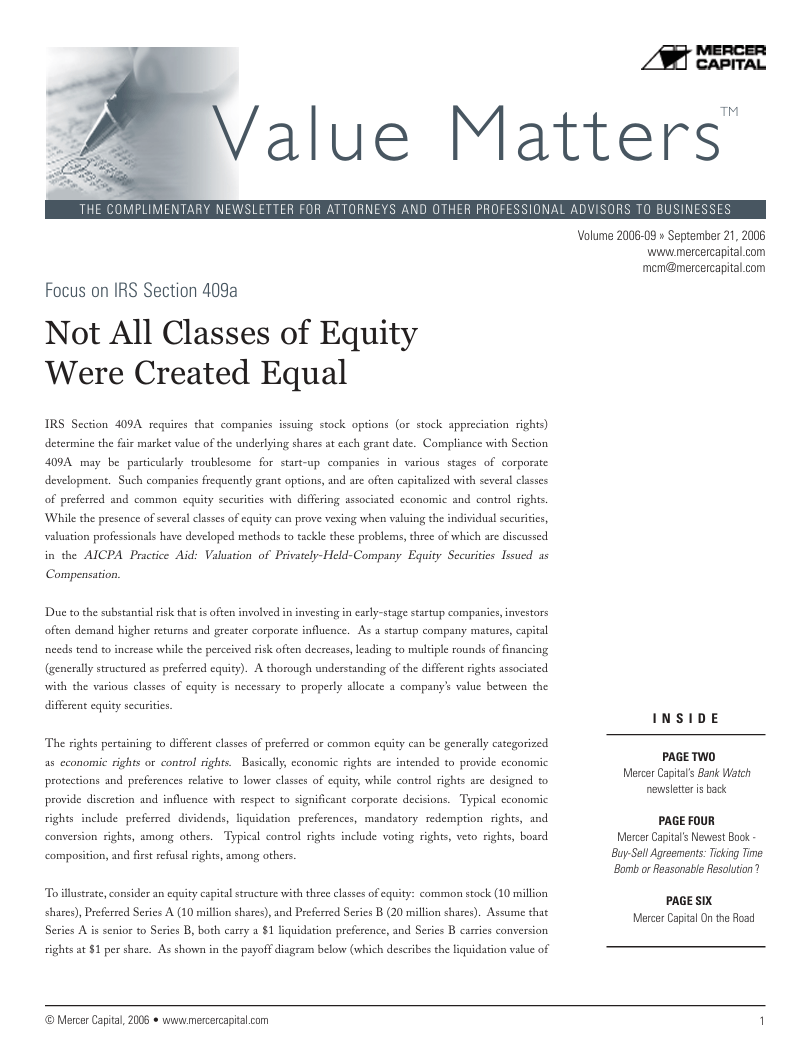 Mercer Capital’s Value Matters 2006-09