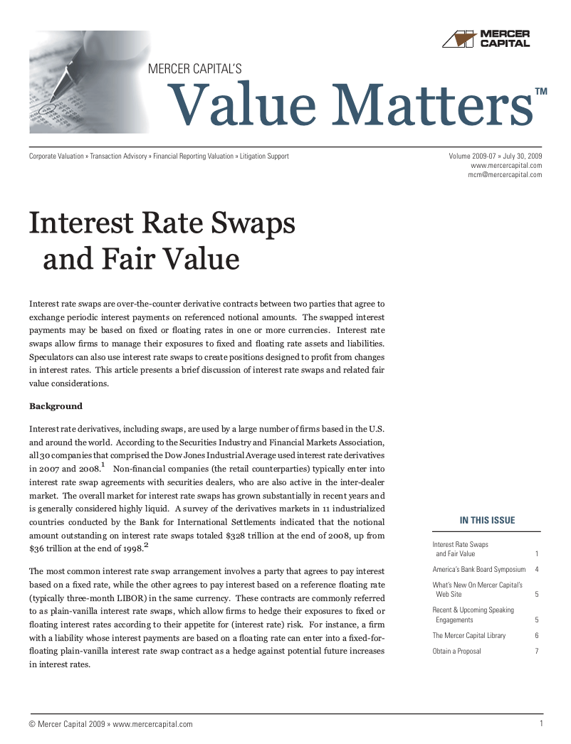 Mercer Capital’s Value Matters 2009-07