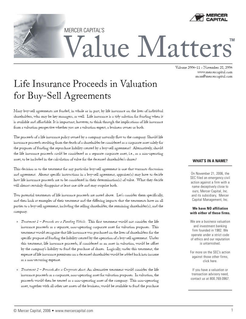 Mercer Capital’s Value Matters 2006-11
