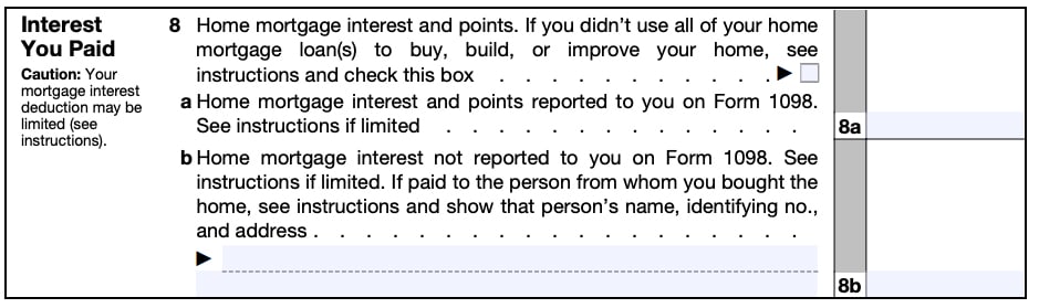 Line 8 from example form 1040 interest you paid.