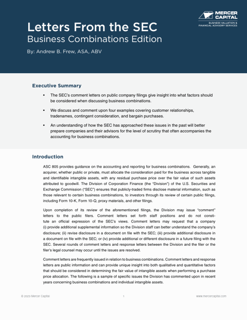 Cov_2023 Letters From The SEC Business Combinations Edition