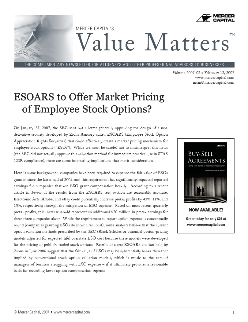Mercer Capital’s Value Matters 2007-02