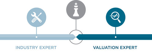 infographic showing industry expert to valuation expert with sweet spot in the middle.