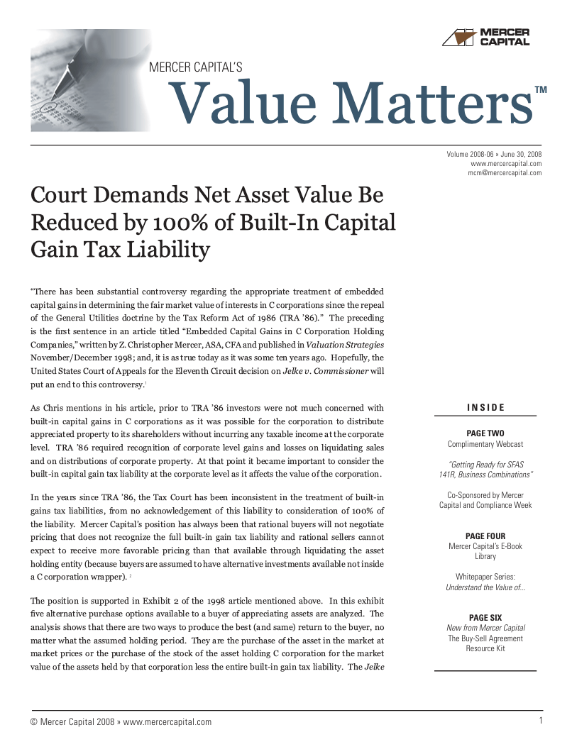 Mercer Capital’s Value Matters 2008-06