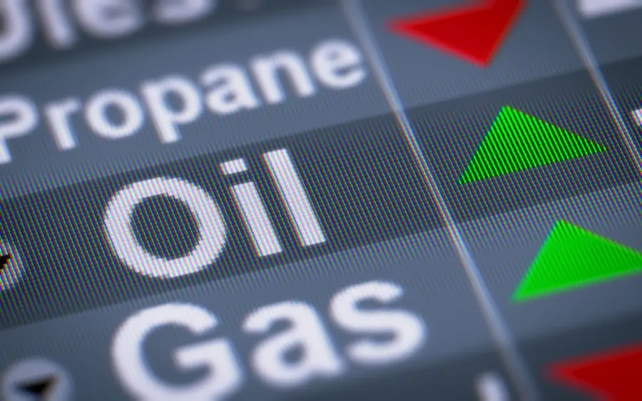 Close Up Stock Ticker Showing Oil And Gas Up, Propane Down