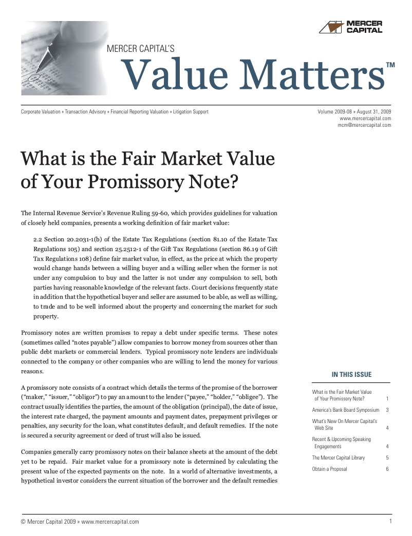 Mercer Capital’s Value Matters 2009-08